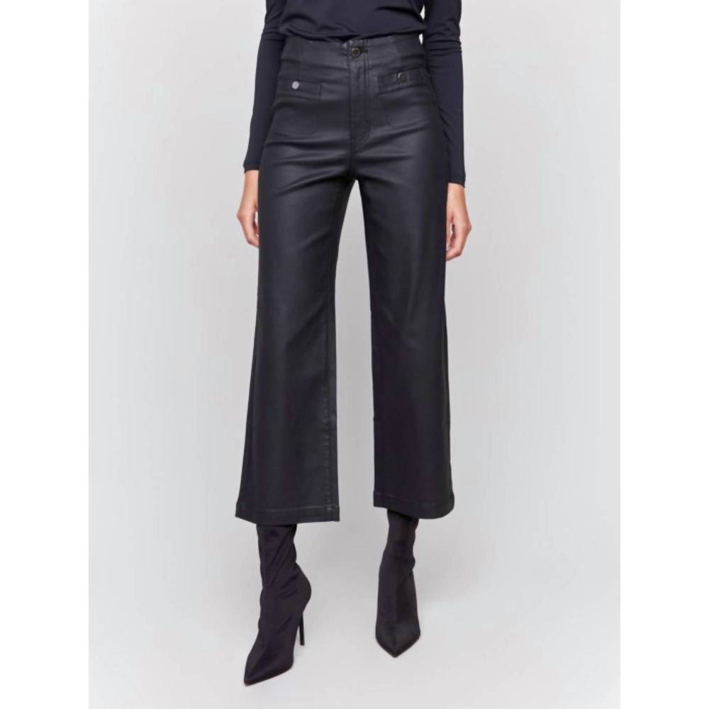 NEW CHARLIE B wax flare leg pant in black